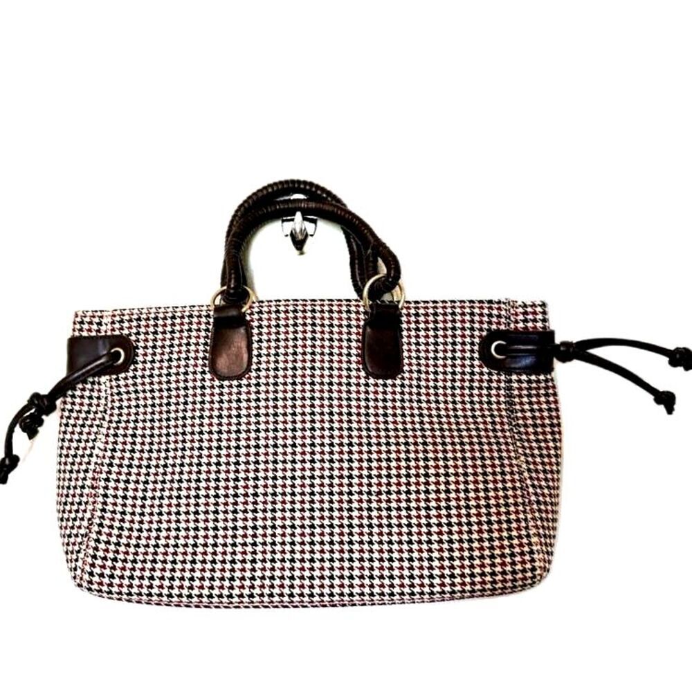 Victoria's Secret Houndstooth Hand Bag Small Brown Ivory Fabric Purse
